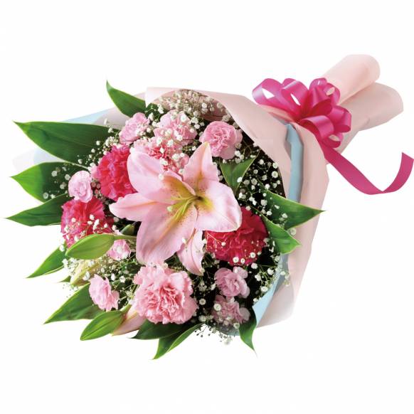 花キューピット加盟店 店舗名：フラワーショップ　カトレア
フラワーギフト商品番号：521351
商品名：ピンクユリの花束